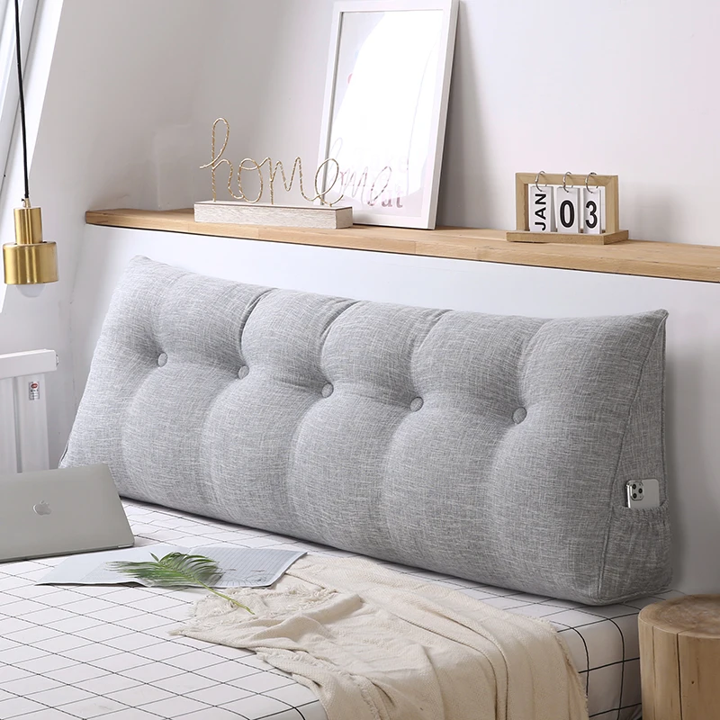 2023 hot sale artificial cotton and linen triangle cushion double head cushion wedge headboard pillow for bed