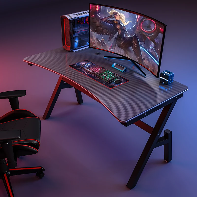 Free Sample Hot Sale Home Black Office Computer Desk K Shaped Corner Leg Cheap Gaming Table with Carbon Fiber Texture