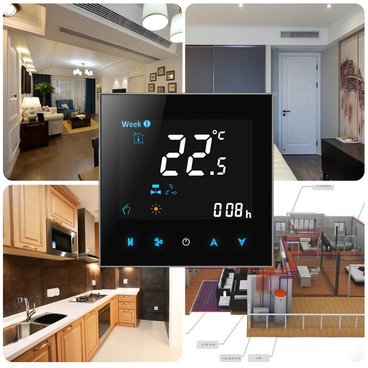 220 В регулятор температуры катушки вентилятора система охлаждения HVAC Bms FCU черный цифровой ЖК-контроллер поддерживает Alexa