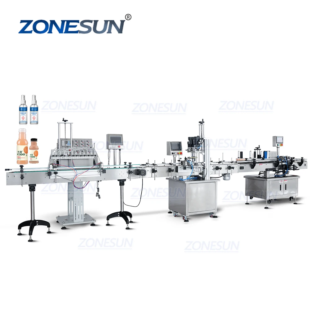 ZONESUN ZS-DPCL1 12 Heads Automatic Diaphragm Pump Cosmetic Juice Bottle Liquid Filling Capping And Labeling Machine