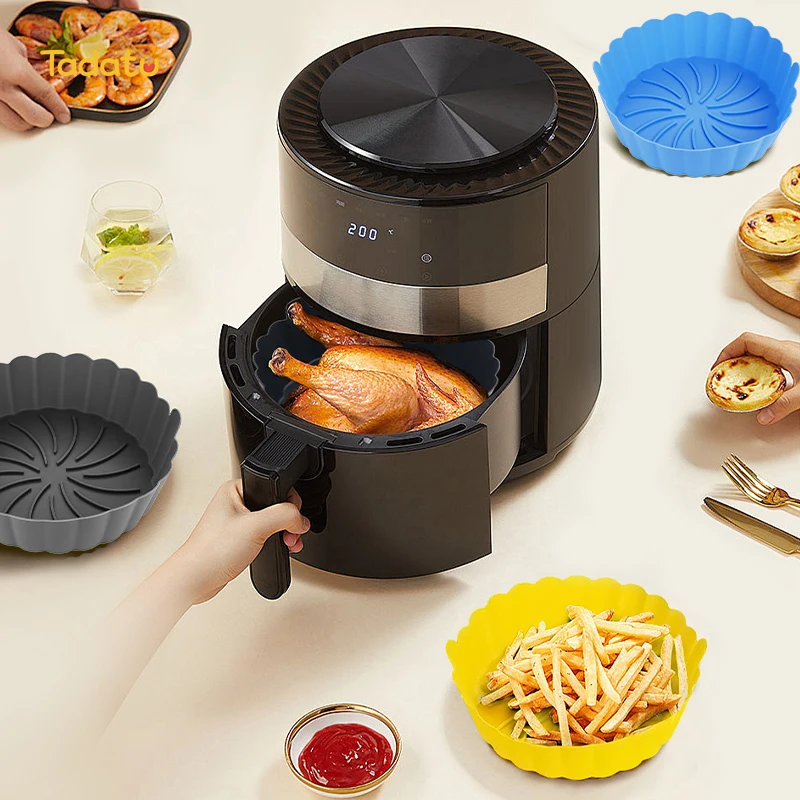 8inch Food Grade Silicone Airfryer Liners Baking Basket Accessories Reusable Air Fryer Silicone Liners Air Fryer Silicone Pot