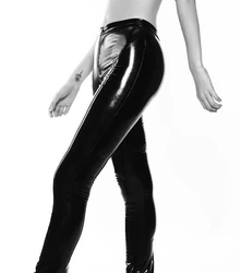Women 2022 Sexy Shiny Pu Leather Leggings With Back Zipper Push Up Faux Leather Pants Latex Rubber Pants