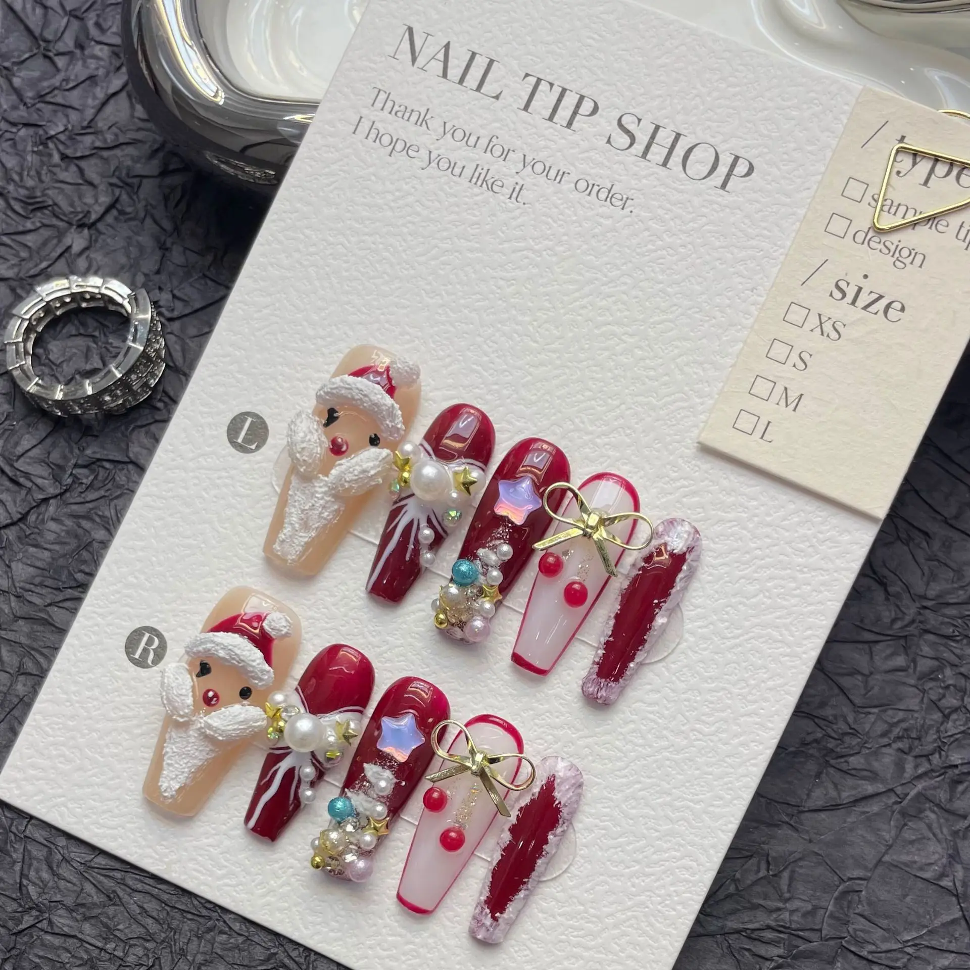 Hot sale press on nails wholesale 10Pcs French  drill Full cover  Christmas style artificial press on nails 1215
