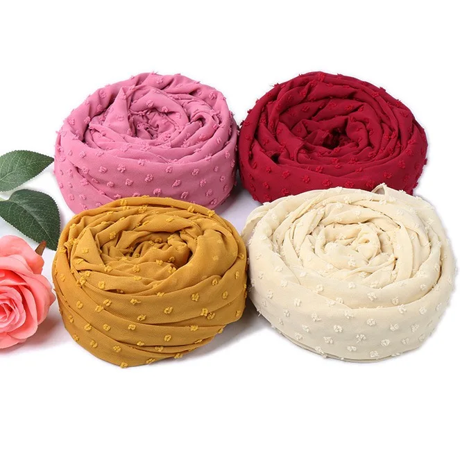 
Factory Wholesale Plain Chiffon Tudung Turban Muslim Malaysian Jersey Georgette Long Hijab Scarf Women Embroidered Oversized 