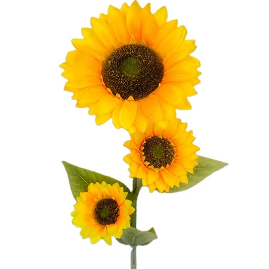 Lusiaflower high quality factory price artificial sunflower, single branch sheath 3 heads sunflower flores