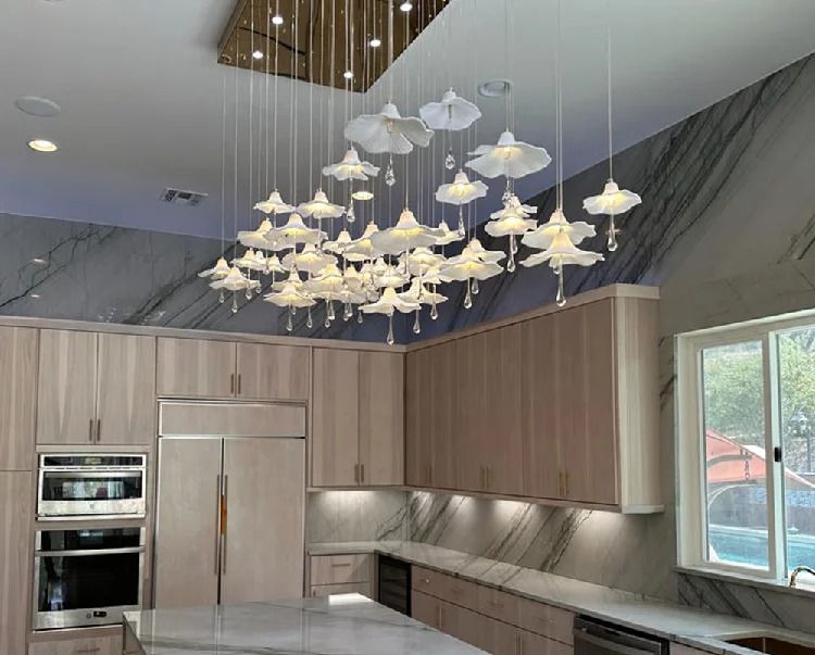 hotel chandelier luxury mushroom chandeliers rectangular crystal hanging pendant light staircase flower ceiling lamps table top