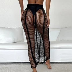 2022 New Sexy See Through Mesh Net Swimwear Skirt Plus Size Crochet Women Swimsuit Dress Beach Cover Up