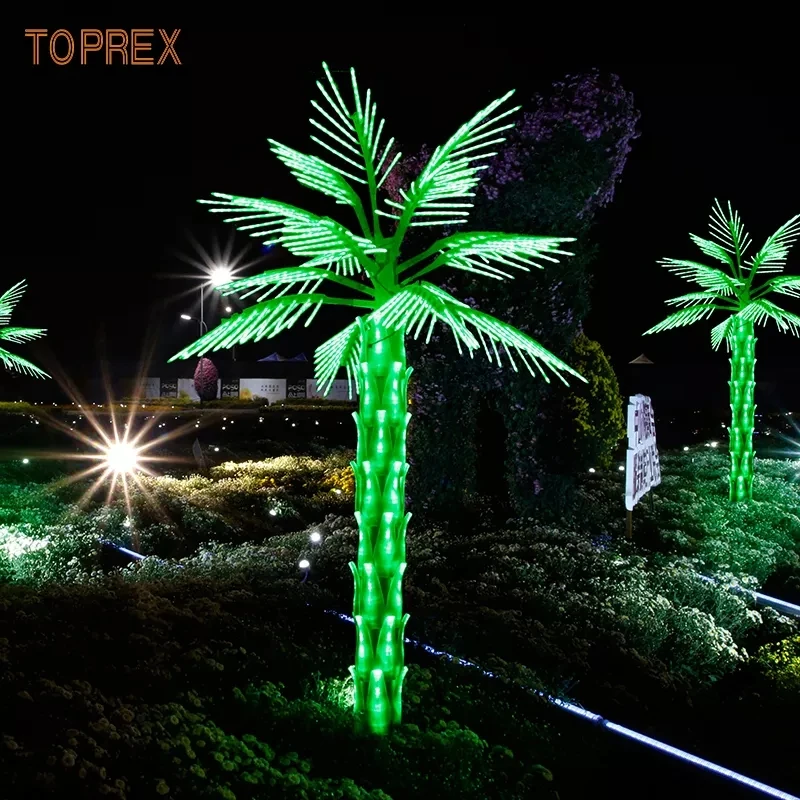 Outdoor Amusement Park Playground Decoration Large Ornamental Waterproof LED Lighted Artificial Palm Tree