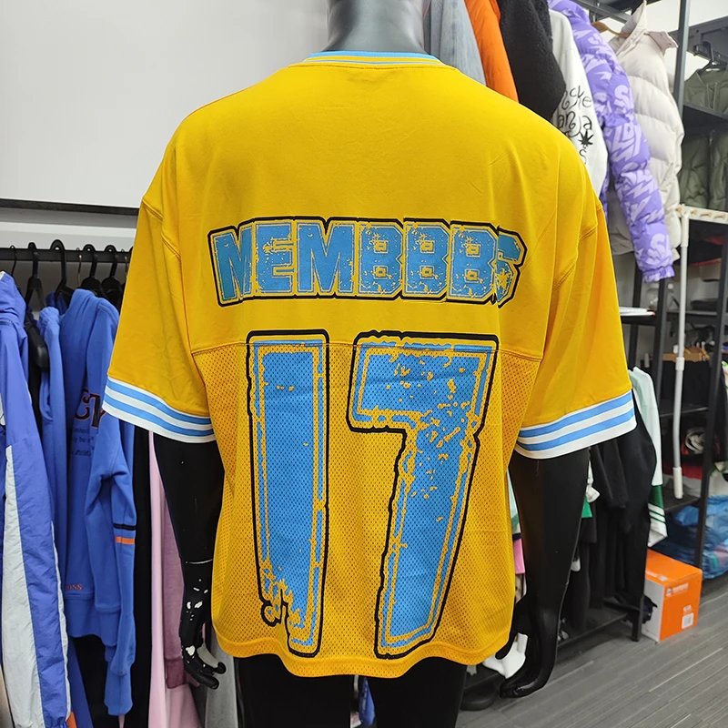 YSJY wholesale luxury screen print shirts cropped tee hip hop streetwear mens mesh jersey oversized heavyweight tshirt