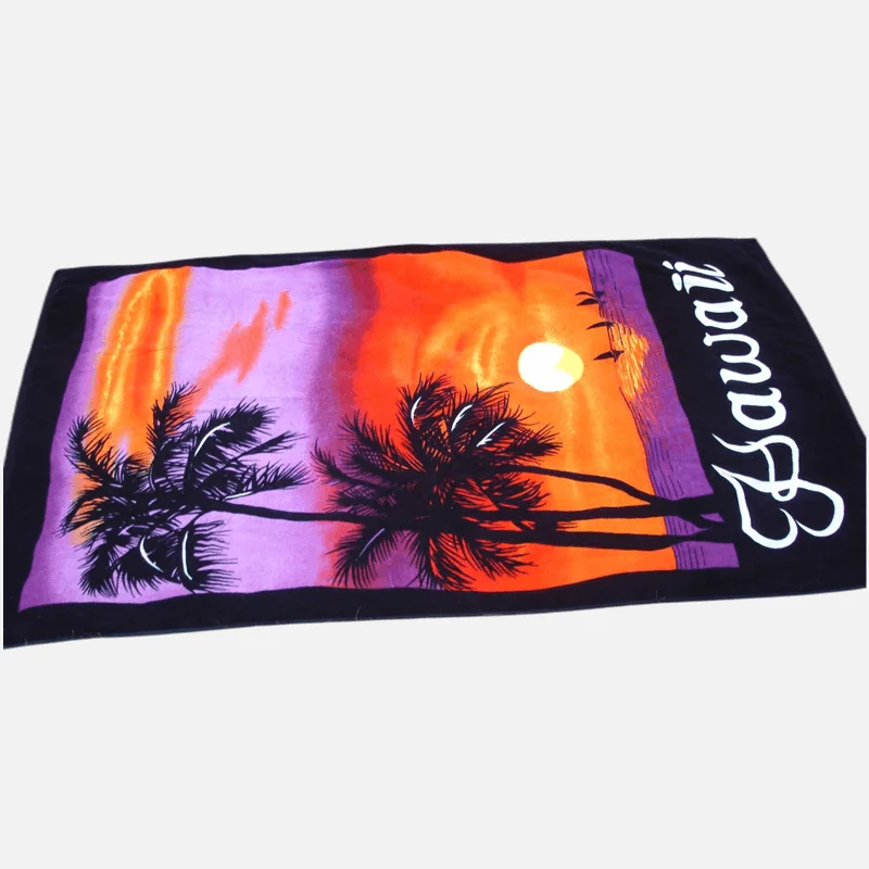 100%Cotton Custom Logo Velour Beach Towel Terry Printed Cotton Beach Towels