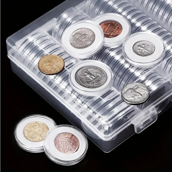 Wholesale Plastic Coin Storage Box 100Pcs 5 Sizes Coin Capsules with Gaskets Display Case Coin Holder Collection Box