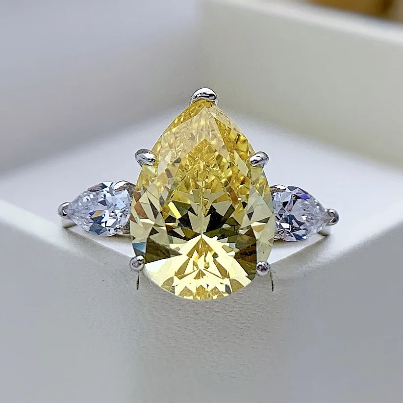SPJ Sparkle 5A CZ Cubic Zircon 10*14mm 925 Pear Cut Teardrop Diamond Jewelry 925 Silver Wedding Sterling Silver Engagement Rings