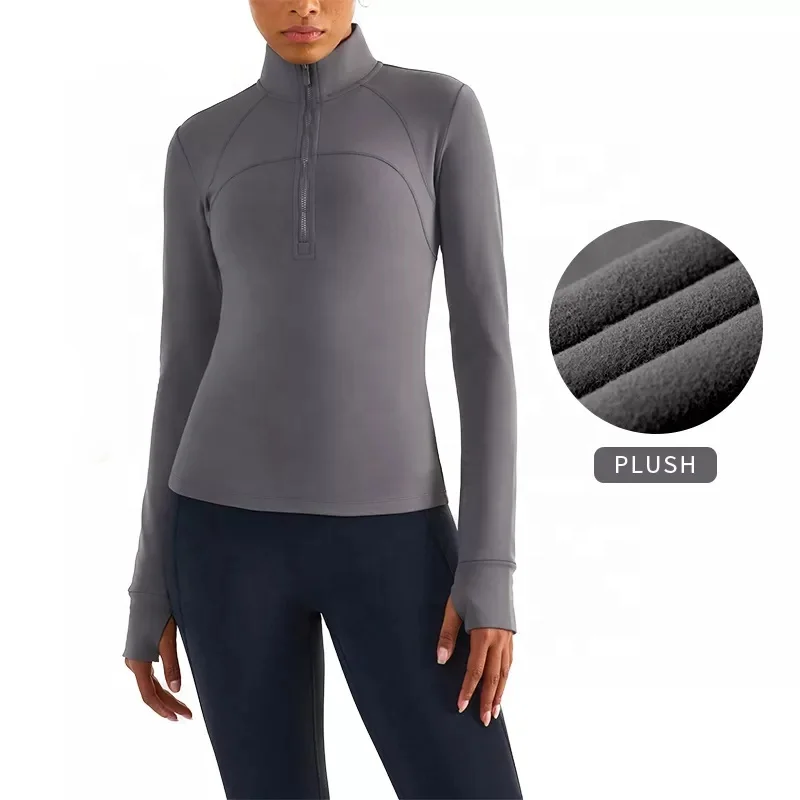 Soft Fabric Fitness Clothing Factory Half-zipper Slim Sportswear Women Warm Yoga Coat Workout Long Sleeve