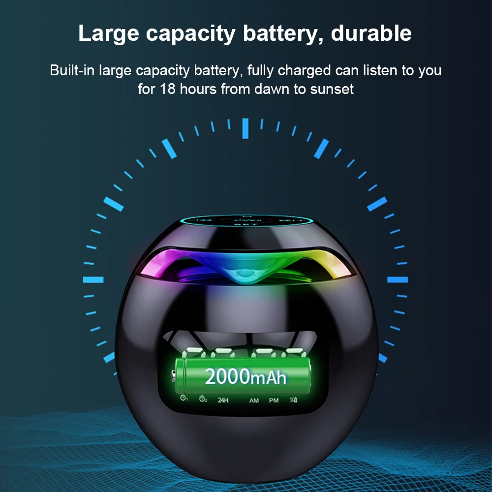 Mini Ball portable speaker Color light Alarm clock BT 3D Stereo Bass speaker with LED time screen speaker HD sound