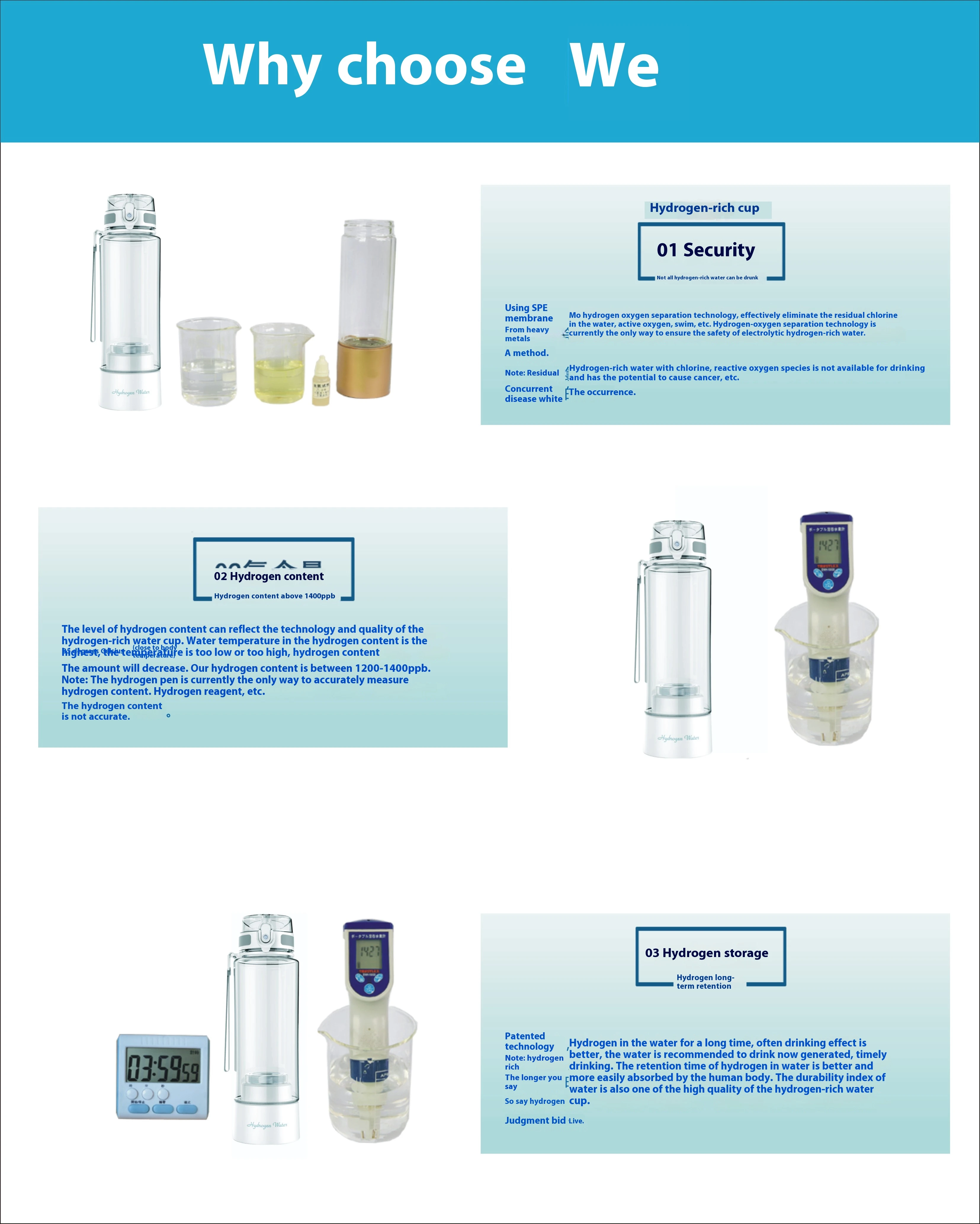 3000ppb Hydrogen and Oxygen Separation  Technology SPE PEM Hydrogen Water Bottle 2024 Portable Hydrogen Water Generators