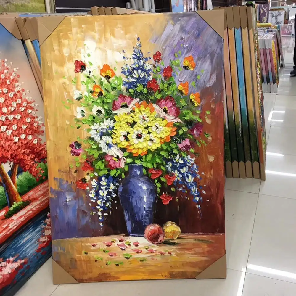 Flower oil painting, Impasto art picture, Frameless picture frame