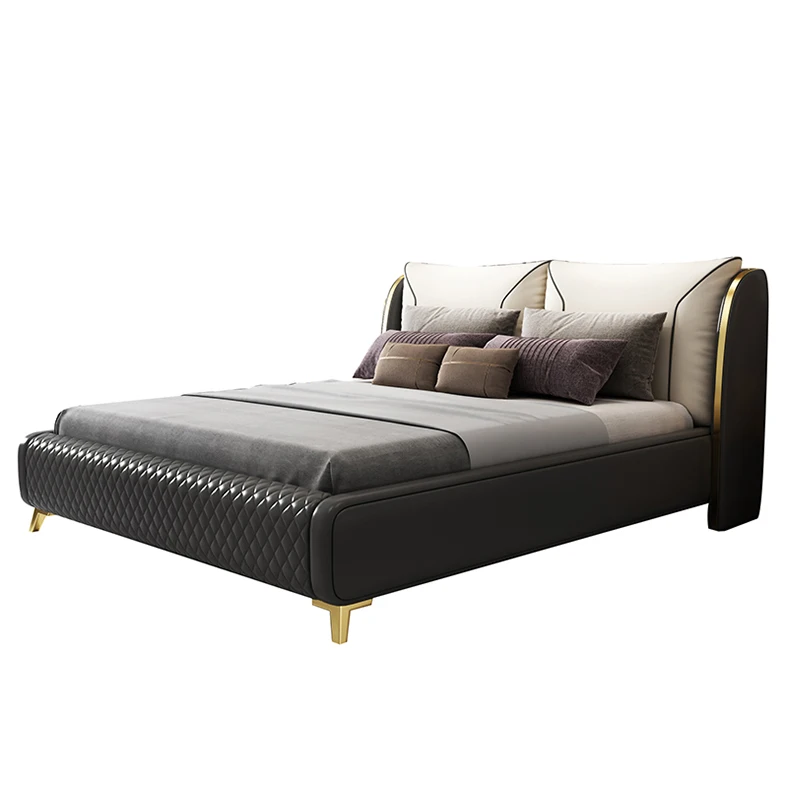 High Quality Double Bed Queen Size Princess Leather Bed Simple Modern Luxury Bed for King Bedroom Set
