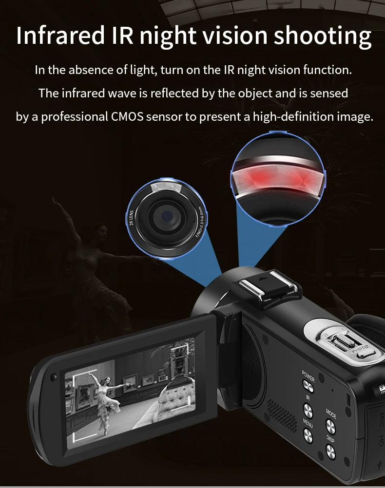 Z63 Digital 2K FHD Microphone Camping Camcordrers IR Night Vision Video Camera