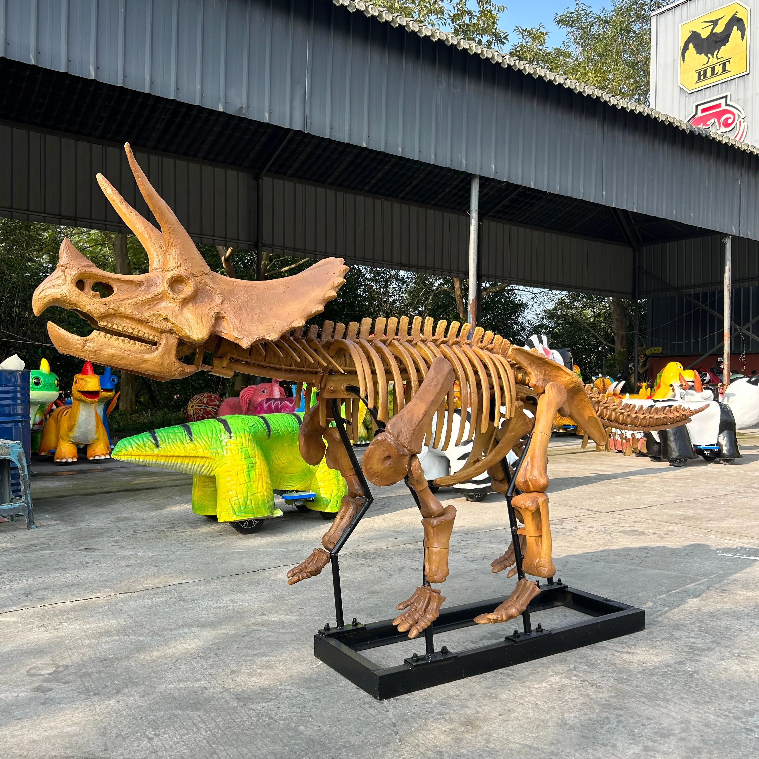 High Quality Custom Large Triceratops Resin Skeleton Model Museum Ornaments Teaching Props Indoor Garden Use Dinosaur Skeleton