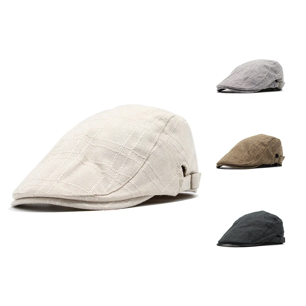 Custom vintage Baker Boy linen flax Cabbie flat cap for men Ivy Newsboy Tweed Golf Cap ivy Hat Cap