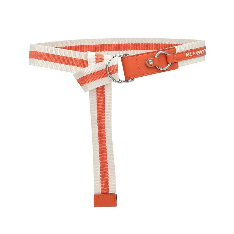 Double D Ring Buckle Letter Logo Printed  Cotton Fabric Canvas Web Youth Belt Fashionable Leisure Outdoor Student Belt for Kids