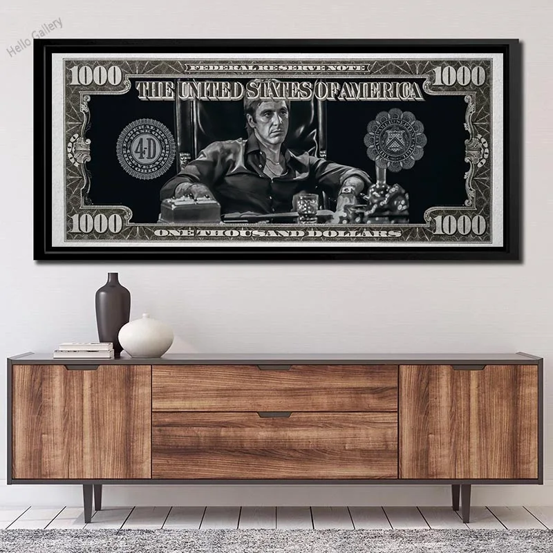 Home Decor Artwork Classic Movie Money Scarface Tony Montana Poster Dollar Pictures Prints Canvas Pop Money Art Wall Painting