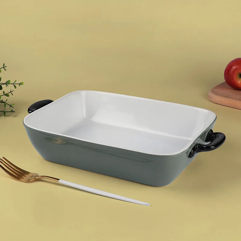 Custom Microwave Oven Safe Handles Green Rectangular Ceramic Bread Loaf Baking Dishes