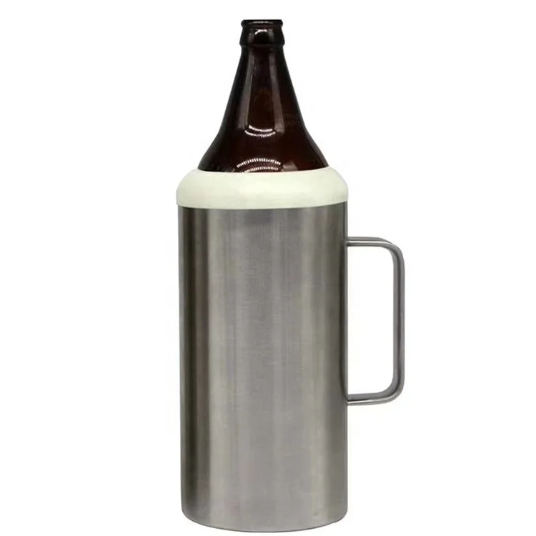 
 BPA Free Large Double Wall Slim Cold Beer Holder Stainless Steel Insulated 64oz Skinny Can Beer Bottle Cooler with Handle  