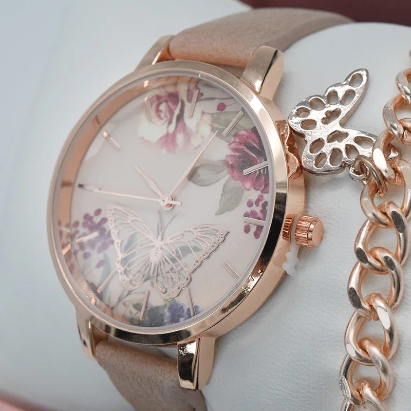Luxury Women Bracelet Watches Set Custom Dial Ladies Elegant Leather Strap Watch
