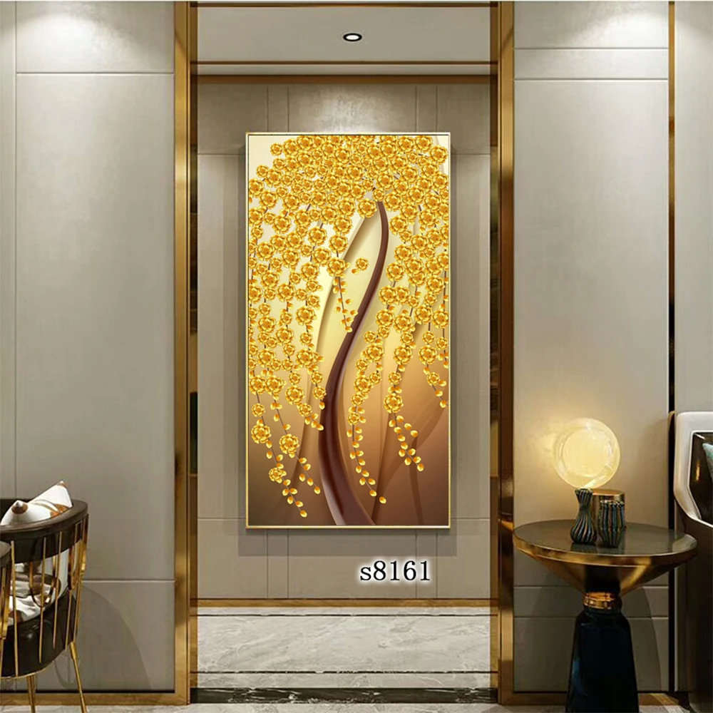 Hot selling decorative art work Money tree golden flower canvas print painting