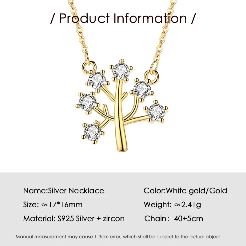Оптовая Продажа 925 из стерлингового серебра Дерево Позолоченные звенья цепи листья ювелирные изделия ожерелье наборы