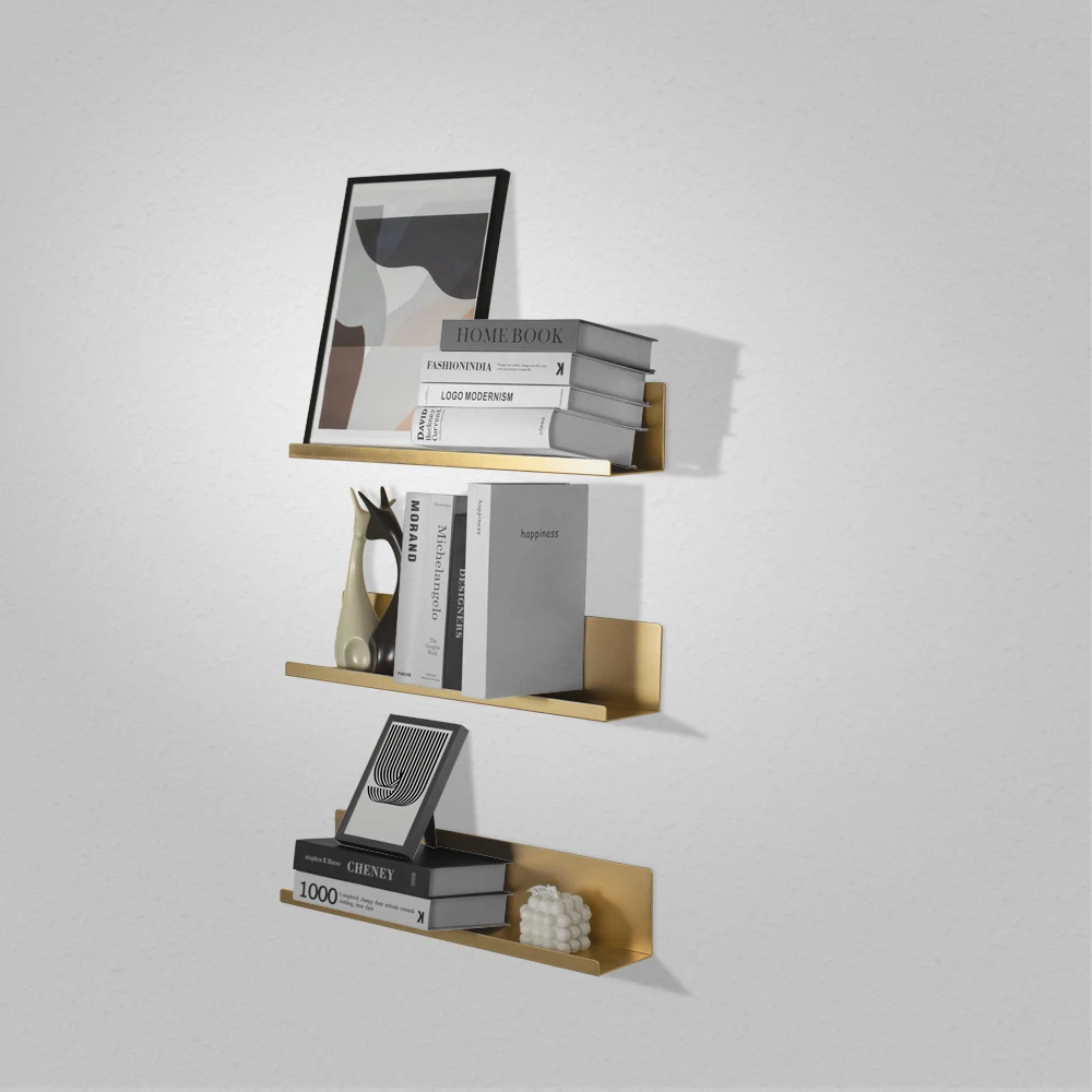 Classic L-Shaped Black Floating Shelf Wall-Mounted Aluminium Photo Frame for Home Decoration for Flower Pot Placement