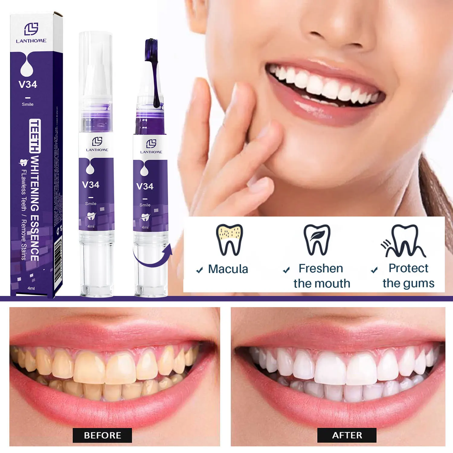 Private label Dental Bleaching Tooth Pen remove plaque instant White Teeth portable purple Teeth Whitening Gel Pencil