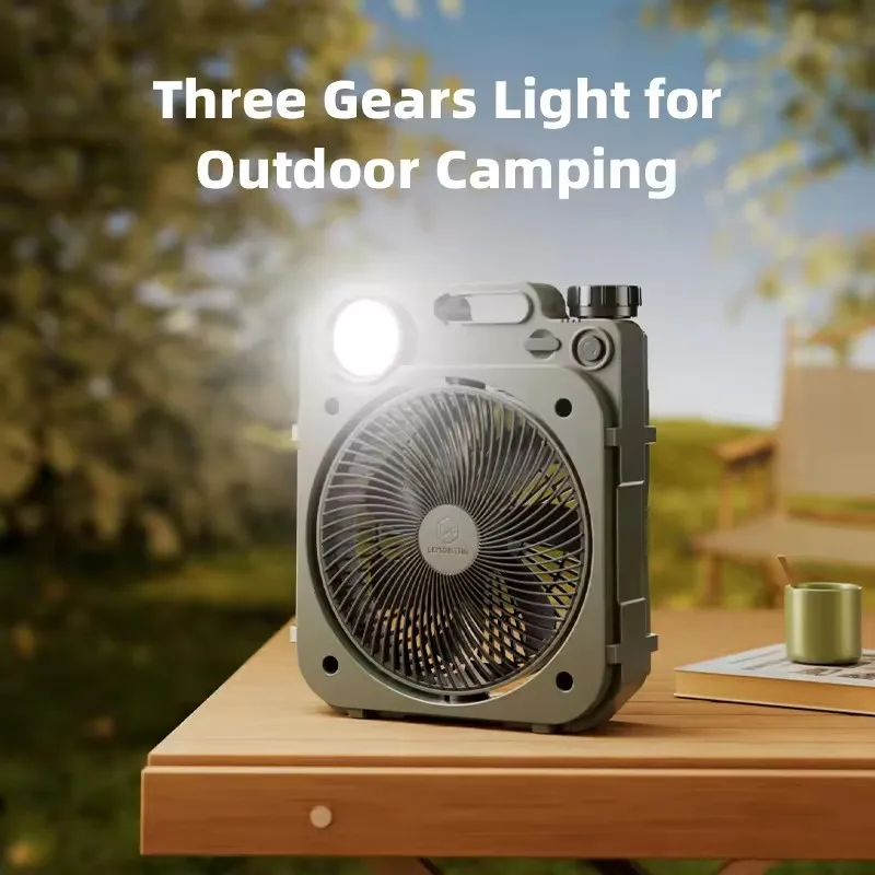 8 Inch Auto-Oscillating Camping Fan Table Fan with Light and Output Function