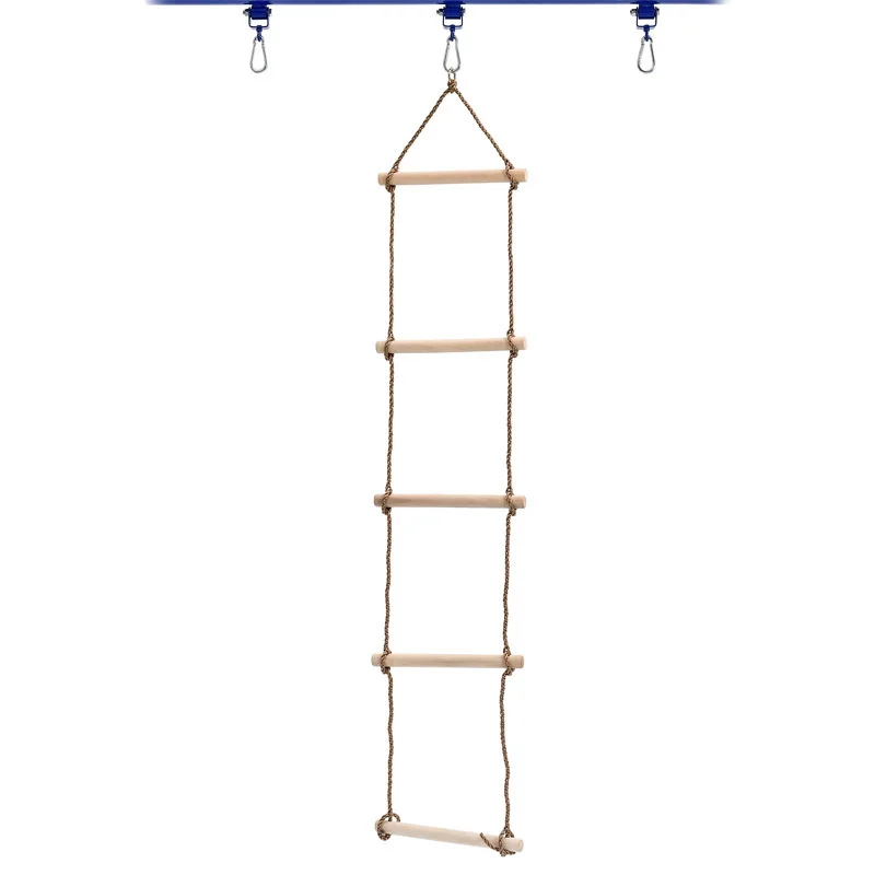 Kids Fitness Toy Wooden Rope Ladder Multi Rungs Climbing Game Toy Outdoor Training Activity Safe Sports Rope Swing Swivel Rotary