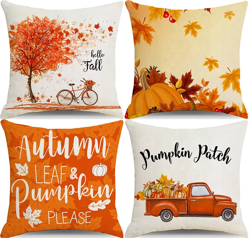 Autumn Maple Leaf Pumpkin Pillow Case, Cushion Cover Household Products Cushion Cover