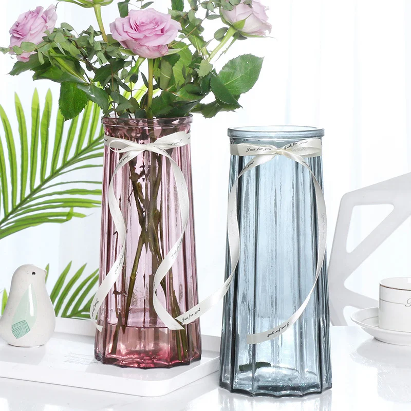 Conical colored cam vazo transparent glass vase Dried flower arrangement decorative ornaments bamboo flower vases