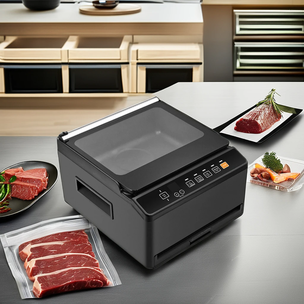 Home & Commercial Use for Chamber Food Vacuum Sealer with Double Heat Seal Built-in Cutter Progress Display