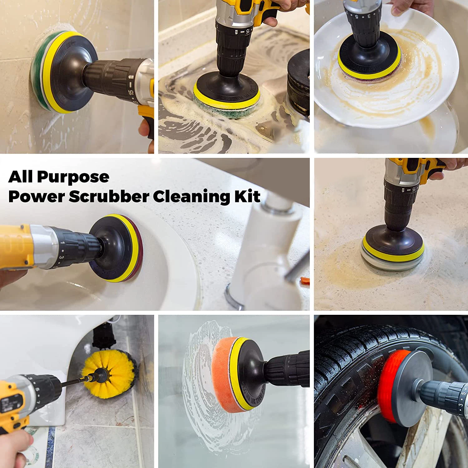 2/3.5/4/5'Attachment Set Power Scrubber Brush Car Polisher Bathroom Cleaning Kit Electric Cleaning Brush