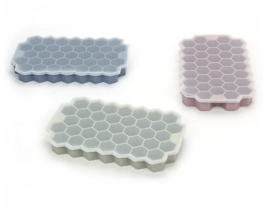 Food Grade Flexible Honeycomb Silicone Ice Cube Trays With Lid Ice Cube Tray Mold Easy Release Whiskey Ice Ball Maker