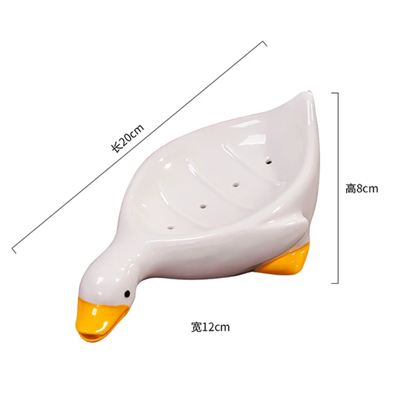 Cute Duck Shape Ceramic Tray Holder Soap Dish Self Draining Soap Holder for Shower Bathroom Tub Kitchen Sink