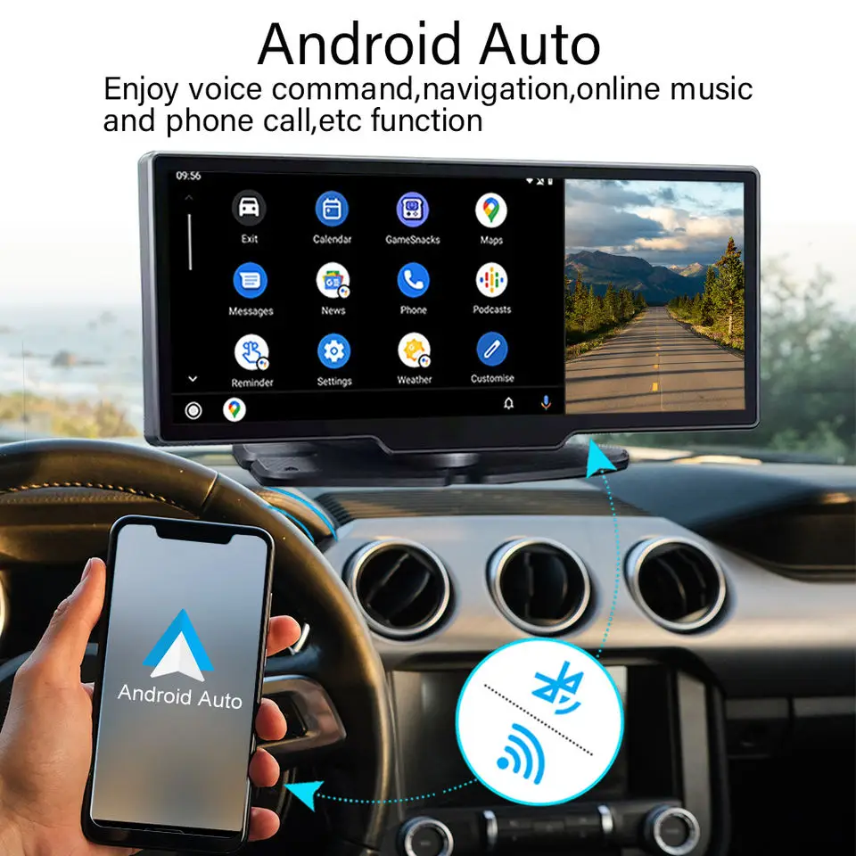 Carlover 10.26' Touch Screen Wireless WiFi BT Carplay Android Auto 4K Car Dashcam DVR