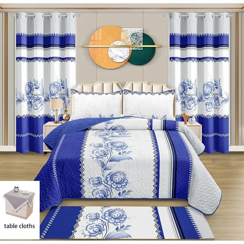 African Style Butterfly Curtain Set 12PCS Custom Multi King Size Polyester Sheet and Curtain Matching Set