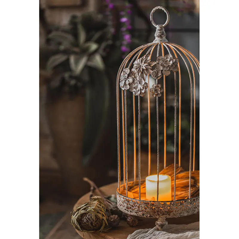 Handmade Design Antique Candelabra Birdcage Style Lantern Luxury Candles Holder Vintage Decorative Centerpieces Iron Candlestick
