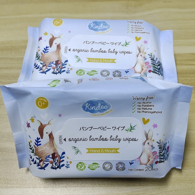 20pcs customized biodegradable bamboo unscented hand mouth cleaning baby soft water wet wipes mother care body toilet flushable