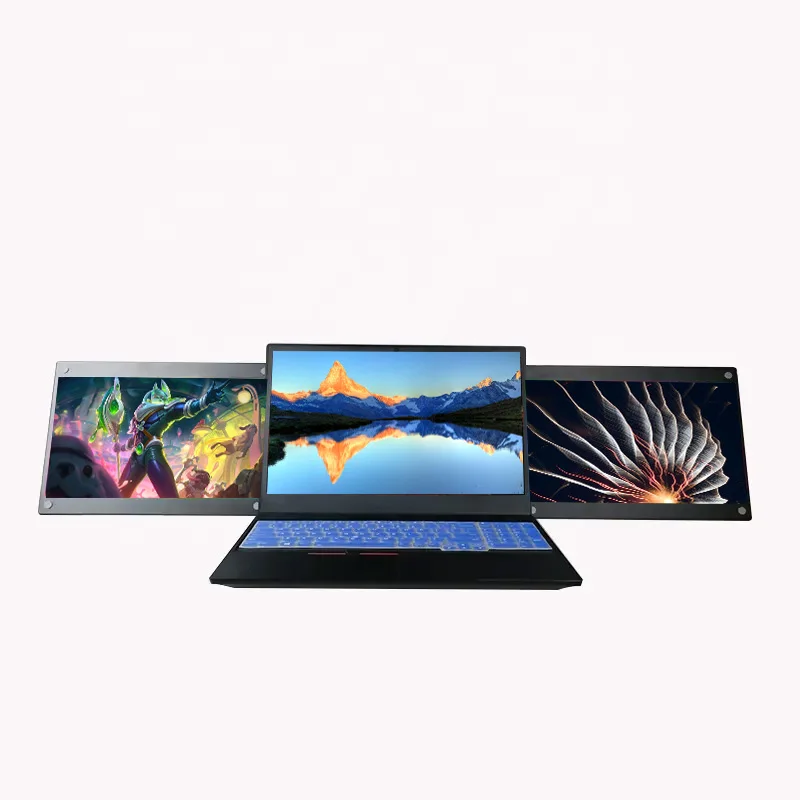 Factory 14 inch Triple Laptop Screen Extender Dual 15 inch FOPO 1080P LCD monitors portable Tri screen monitor for laptop