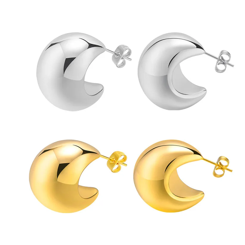 Amazon hot selling fashion jewelry wholesale real gold plated stainless steel moon earrings