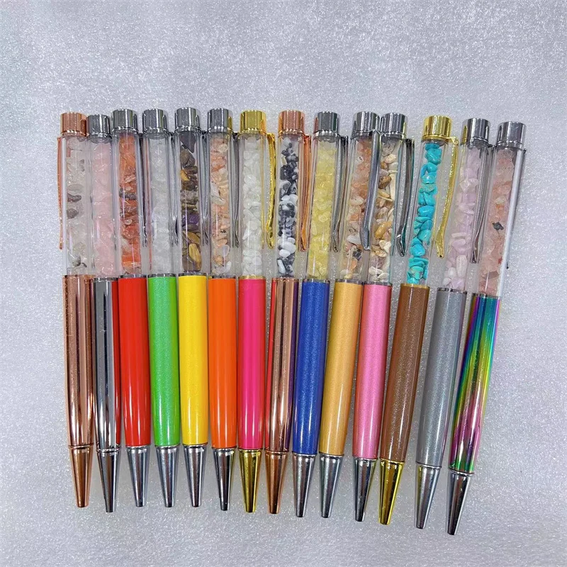 Office Supplies Natural Crystals Gravel Crafts Wholesale Healing Gemstone Mix Quartz Crystal Chips Ballpoint Pen for Gift