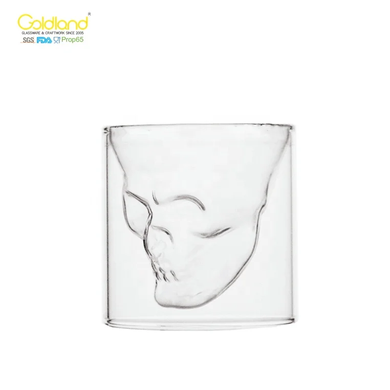 Handmade double walled skull glass crystal head vodka shot glass cup custom creative skull glass cup