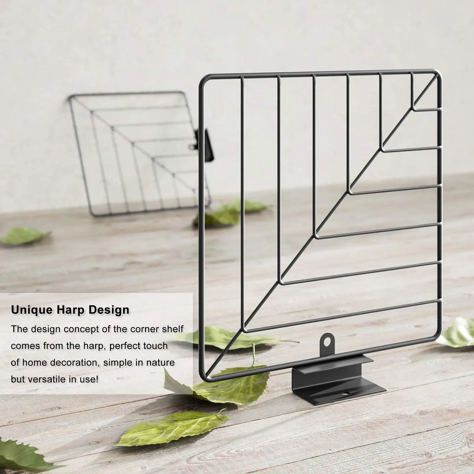 5-layer wooden wall shelf living room bedroom kitchen corner shelf multi-functional metal storage rack